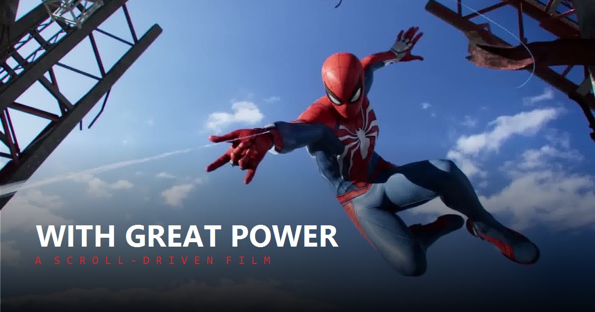 A frame from the film: Spider-Man swinging toward the camera against an open sky.